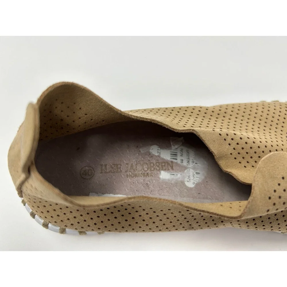 Ilse Jacobsen Tulip 139 Tan Perforated Slip On Loafers Womens 40 US 10 Camel